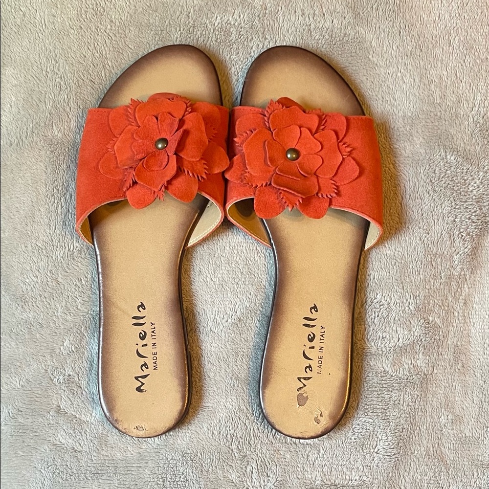 Mariella Suede Flat Floral Size 9 Made in Italy Sandals